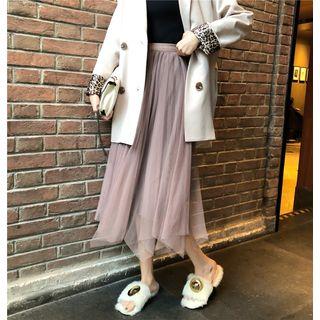 Double-breasted Blazer / Reversible Midi Mesh Skirt