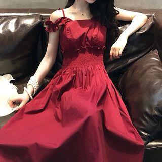 Strappy Short-sleeve A-line Midi Dress