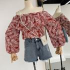 Off-shoulder Ruffle Lantern-sleeve Top Red - One Size
