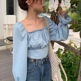 Puff-sleeve Lace-up Back Top