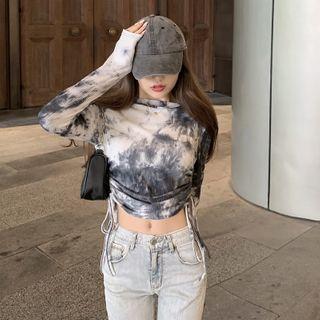 Tie-dye Print Drawstring Long-sleeve T-shirt