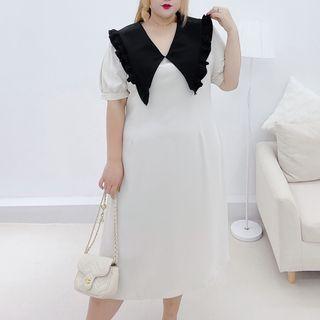 Plus Size Short-sleeve Collar Midi A-line Dress