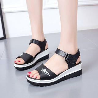 Adhesive Strap Faux Leather Platform Sandals