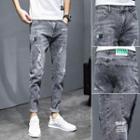 Lettering Distressed Tapered Cropped Jeans / Tapered Cropped Pants