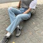 Embroidered Slit Straight Leg Jeans
