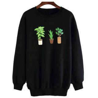 Fleece-lined Plants Printed Sweatshirt