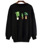 Fleece-lined Plants Printed Sweatshirt