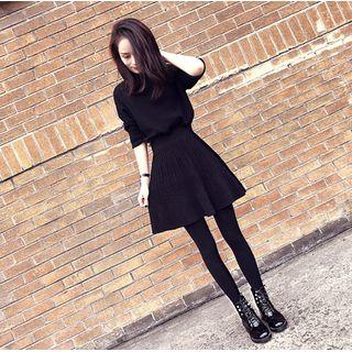 Set: Mock-turtleneck Sweater + Mini A-line Skirt