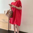 Short-sleeve High-low Linen Dress