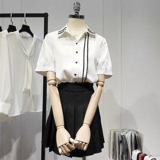 Elbow-sleeve Collared Contrast Trim Shirt