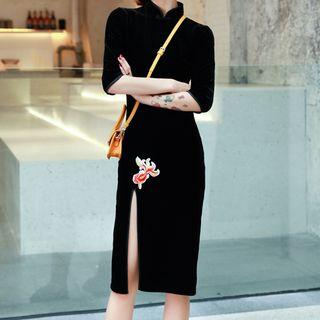 Short-sleeve Velvet Dress