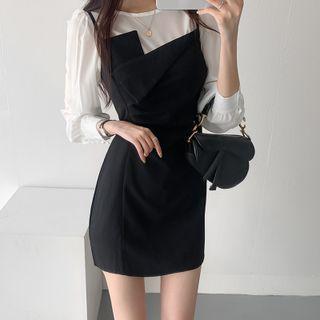 Set: Plain Blouse + Mini Sheath Overall Dress