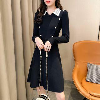 Lace Collared Mini A-line Knit Dress