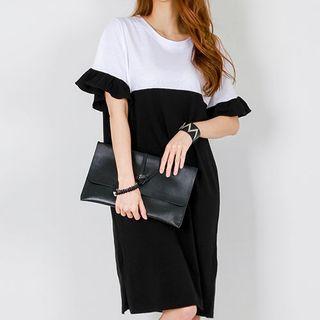 Frill-sleeve Color-block T-shirt Dress