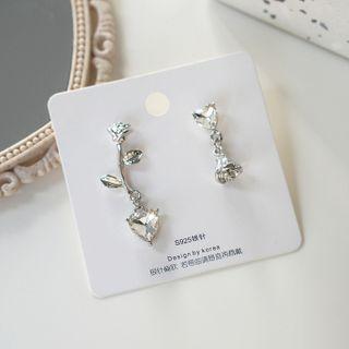 Rose Rhinestone Asymmetrical Alloy Dangle Earring