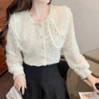 Long-sleeve Faux Pearl Layered Collar Lace Blouse