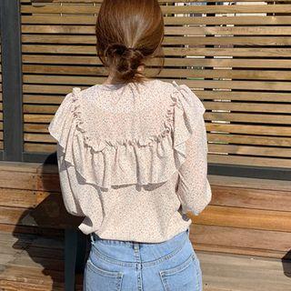 V-neck Frilled Floral Blouse