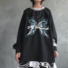 Contrast Panel Butterfly Print Pullover