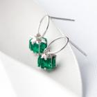 925 Sterling Silver Cubic Rhinestone Earring 1 Pair - Green & Silver - One Size