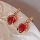 Bead Drop Earring A578 - 1 Pair - Gold & Red - One Size