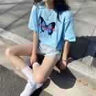 Butterfly Short-sleeve T-shirt Light Blue - One Size