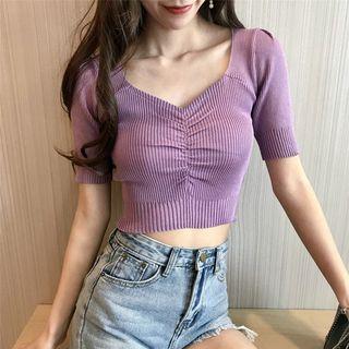 V-neck Short Sleeve Knit Cropped Top