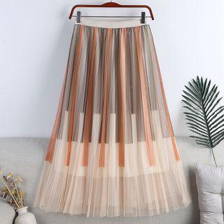 Print Midi A-line Mesh Skirt