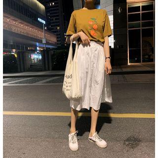 Fruit Print Short-sleeve T-shirt / High Waist Midi A-line Skirt