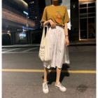 Fruit Print Short-sleeve T-shirt / High Waist Midi A-line Skirt