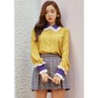 Frill-trim Color-block Crepe Blouse