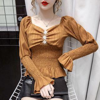 Smocked Ribbed Blouse