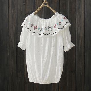 Embroidered Eyelet Lace Off-shoulder Blouse