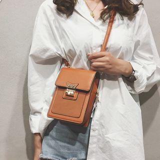 Faux Leather Lettering Applique Crossbody Bag