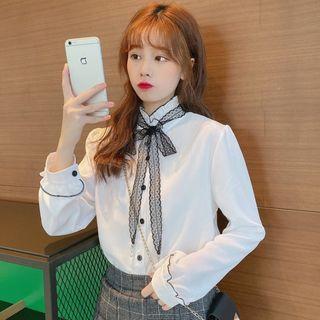 Frill Trim Tie-neck Long-sleeve Blouse