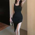 Sleeveless Asymmetrical Sheath Dress Black - One Size