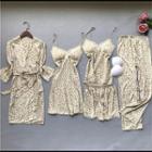 Loungewear Set : Lace Trim Leopard Print Suspender Sleep Dress + Camisole Top + Shorts + Pants + Robe