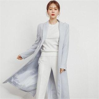 Button-trim Open-front Long Jacket