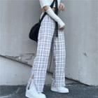 Slit Check Wide-leg Pants
