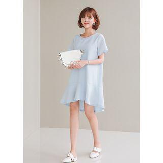 Short-sleeve Ruffle-hem Tie-back Dress