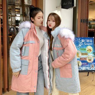 Faux Fur Trim Color Block Padded Jacket