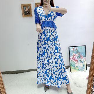 Short-sleeve Printed Long Dress