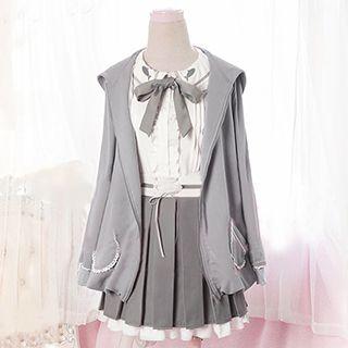 Set : Tie-collar Blouse + Pleated Skirt