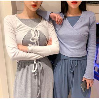 Set: Square-neck Camisole + Drawstring-waist Wide-leg Pants