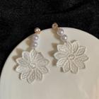 Flower Rhinestone Faux Pearl Dangle Earring 1 Pair - White - One Size