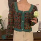 Floral Print Cardigan Floral - Bluish Green - One Size