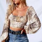 Puff-sleeve Leopard Print Cropped Blouse