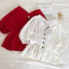 Plain Single-breasted V-neck Chiffon Short-sleeve Blouse