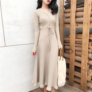 Frill Hem Long Sleeve Midi Dress