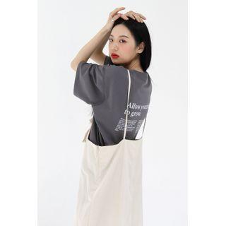 Letter Overlock-stitched T-shirt Charcoal Gray - One Size