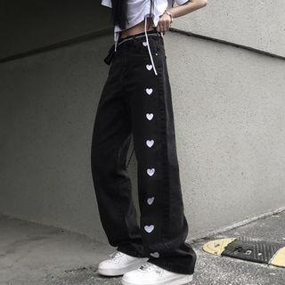 High-waist Heart Embroidered Sweatpants